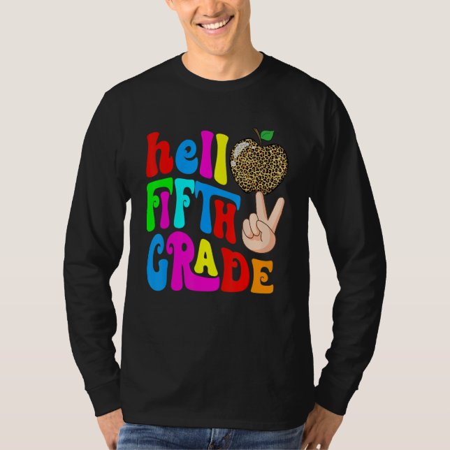 T-shirt Leopard Apple Hello 5th Grade Teacher Kids Back To (Devant)