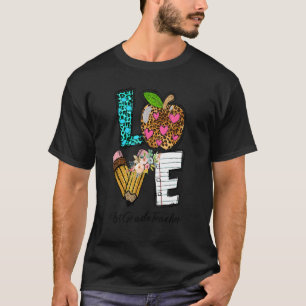 T-shirt Leopard Apple Love Enseignant 1ère Année Retour À 