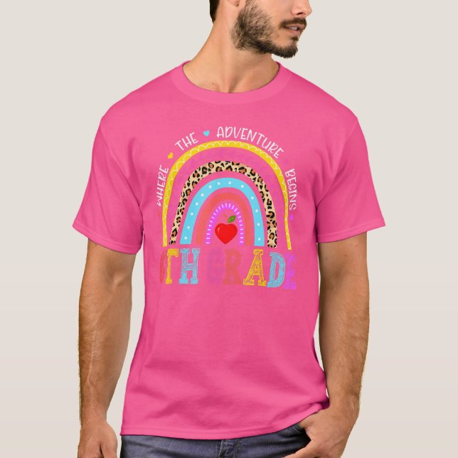 T-shirt Leopard Arc-en-ciel 6e année Retour à l'école Prem (Devant)