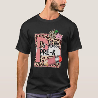 T-shirt Leopard Bonjour Pré K Enseignant Premier Jour De L