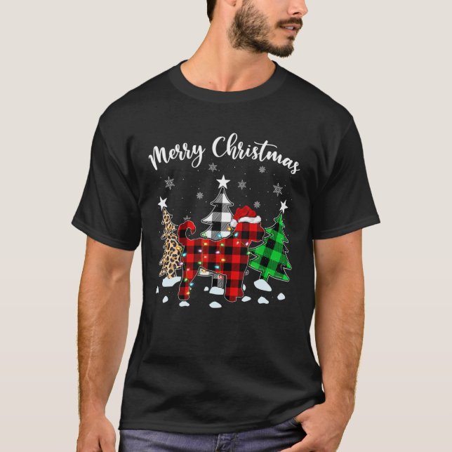 T-shirt Leopard Buffalo Plaid Labradooda Chien de Noël Pa (Devant)