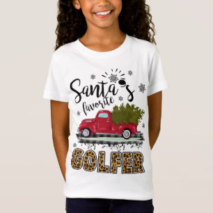 T-Shirt Léopard Buffalo Plaid Père Noël Favori Golfer Chri