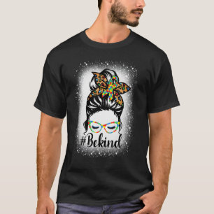 T-shirt Leopard Bun Messy Be Kind Autism Awareness Filles