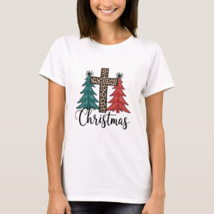 T-shirt Léopard croix arbres de Noël chrétiens 