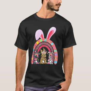 T-shirt Leopard Easter Rainbow Bunny Rabbit Trio mignonne