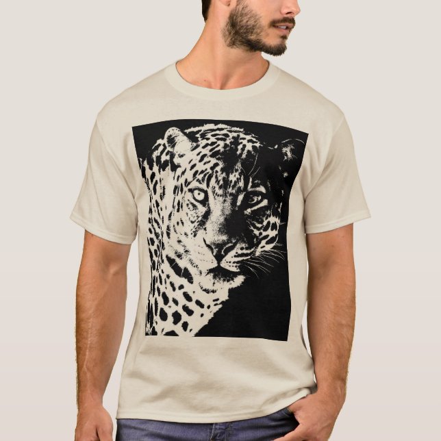 T-shirt Leopard Face Élégant Pop Art Animaux Hommes (Devant)