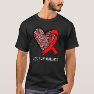 T-shirt Leopard Heart AIDS HIV Awareness Red Ribbon
