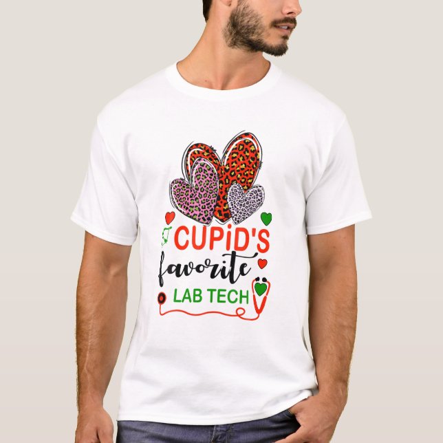 T-shirt Leopard Heart Cupid's Favorite Lab Tech Valentines (Devant)