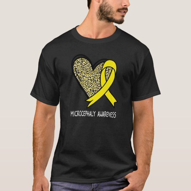 T-shirt Leopard Heart Microcephaly Awareness Yellow Ribbon (Devant)