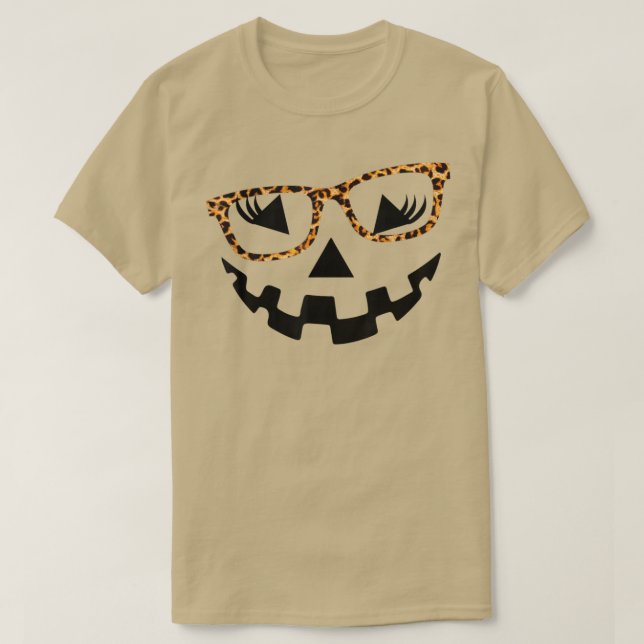 T-shirt Léopard JackOLantern Visage lunette Citrouille Eye (Design devant)