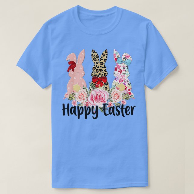 T-shirt Léopard Lapin de Pâques Trio Mignonne Joyeux Pâque (Design devant)
