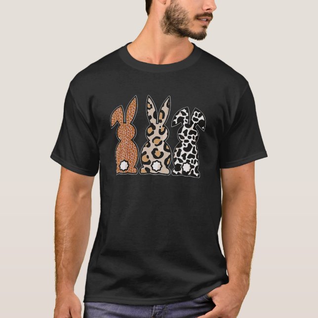 T-shirt Leopard Lapin de Pâques Trio Mignonne Pâques (Devant)