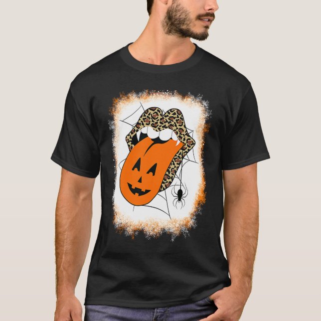 T-shirt Leopard Lips Halloween Lips Vampire Mouth Pumpkin  (Devant)