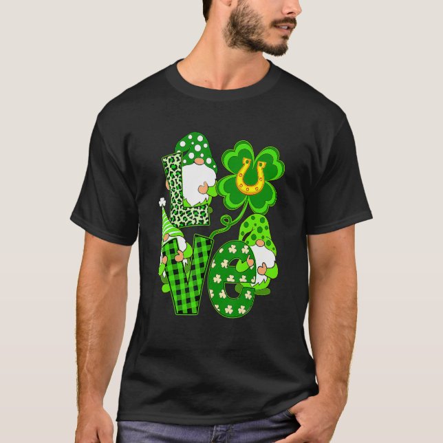 T-shirt Leopard Love Three Gnomes Lucky Shamrock St Patric (Devant)