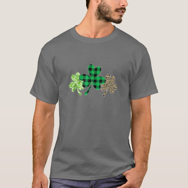 T-shirt Leopard Lucky Shamrock Irlandais Clover St Patrick (Devant)