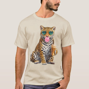 T-shirt Léopard mignon avec chewing-gum lunettes de soleil