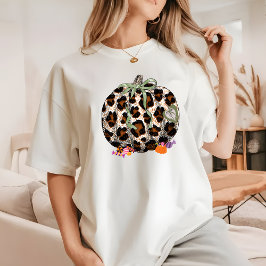 T-shirt Léopard moderne Citrouille Rétro mignonne Hallowee