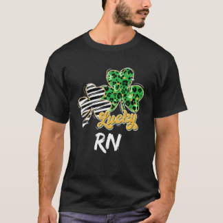 T-shirt Leopard Plaid Shamrock Lucky RN Nurse Funny St Pat