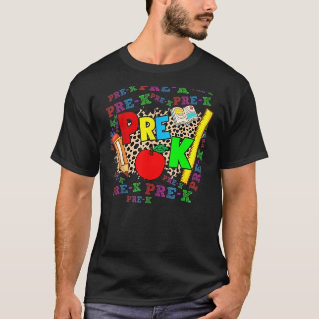 T-shirt Leopard Pre K Typography Preschool Teacher Back To (Devant)