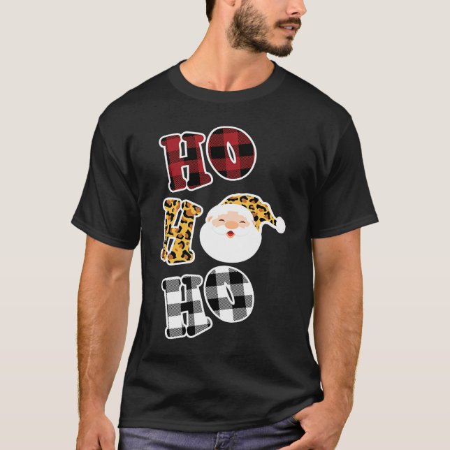 T-shirt Leopard Print Pattern Ho Ho Ho Buffalo Plaid Chris (Devant)