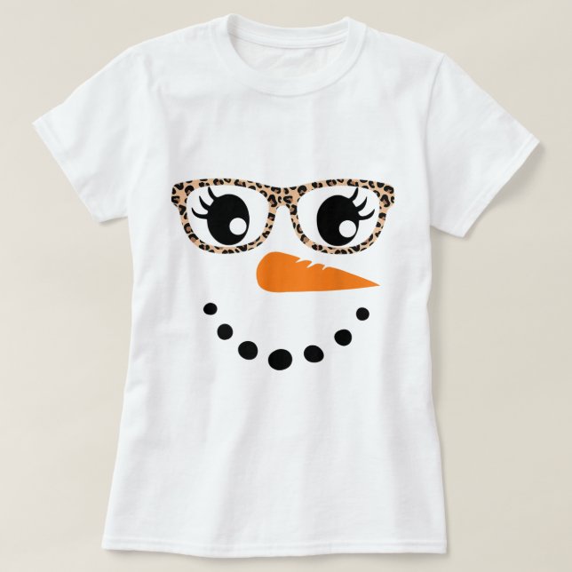 T-shirt Leopard Print Snowman Face Design (Design devant)