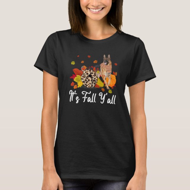 T-shirt Leopard Pumpkin It's Fall Y'all Yellow German Shep (Devant)