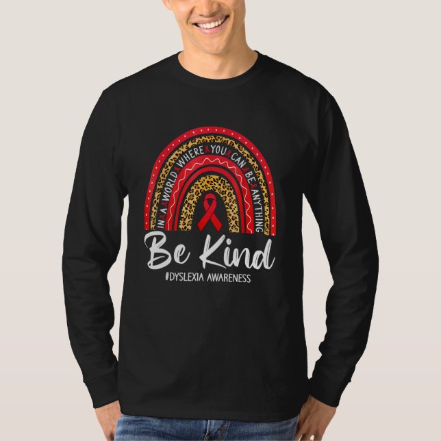 T-shirt Leopard Rainbow Be Kind Red Ribbon Dyslexia Awaren (Devant)
