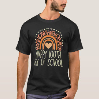 T-shirt Leopard Rainbow Happy 100th Day School Cute 100 Da