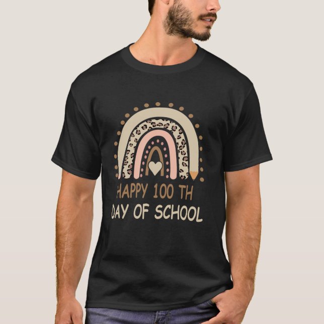 T-shirt Leopard Rainbow Happy 100th Day School Cute 100 Da (Devant)