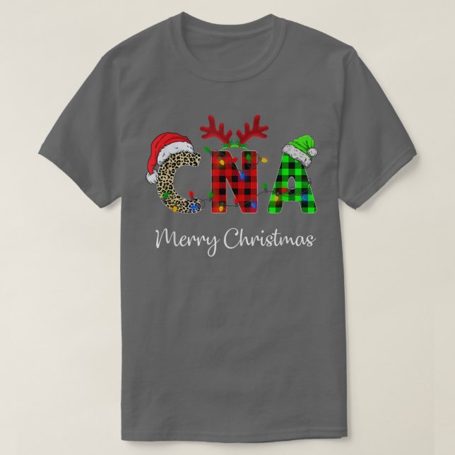 T-shirt Leopard Red Plaid CNA Infirmière Santa Hat Reindee (Design devant)