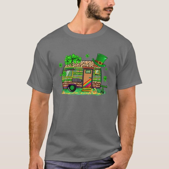 T-shirt Leopard Shamrock Camping RV Camper St Patricks Day (Devant)