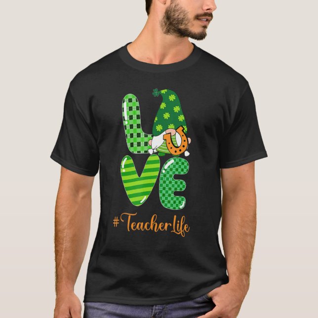 T-shirt Leopard Shamrock Gnome Love Enseignant Vie St Patr (Devant)