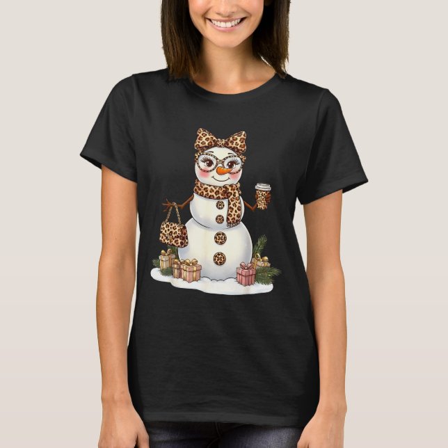 T-shirt Leopard Snowman With Sungles Funny Christmas Women (Devant)