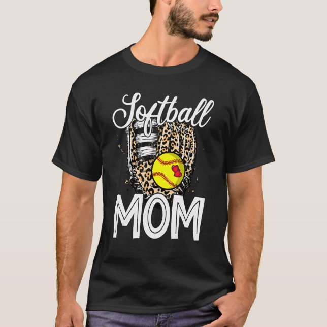 T-shirt Leopard Softball Glove Softball Maman heureux Mère (Devant)