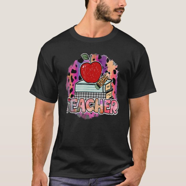 T-shirt Leopard Teacher Back To School Apple Appreciation  (Devant)