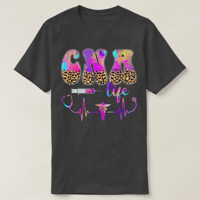 T-shirt Leopard Tie Dye CNA Infirmière Stethoscope Semaine (Design devant)