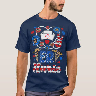 T-shirt Leopard Tournesol ER Nurse Drapeau américain Funny