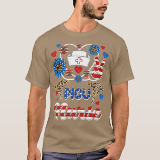 T-shirt Léopard Tournesol PICU Nurse Drapeau américain Fun