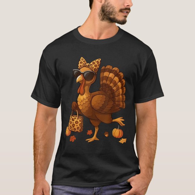 T-shirt Leopard Turkey with Sunglasses Funny Thanksgiving  (Devant)