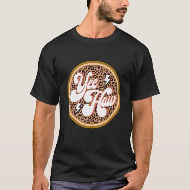 T-shirt Leopard Western Yeehaw Howdy Yall (Devant)