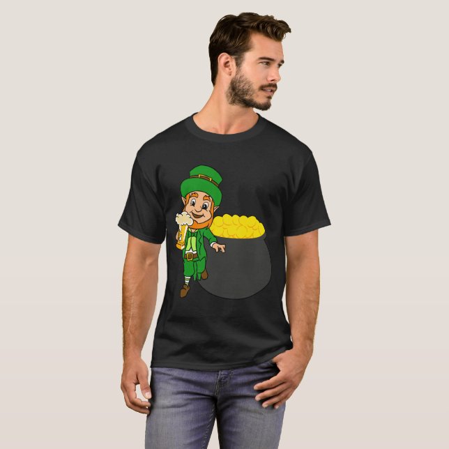 T-shirt Leprechaun Avec Bière Et Pot D'Or Tee (Devant entier)
