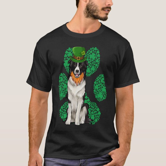 T-shirt Leprechaun Border Collie St Patricks Day Shamrock  (Devant)