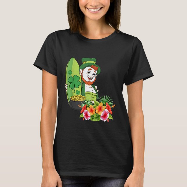 T-shirt Leprechaun Hawaiian Surfing Happy Jour de la Saint (Devant)