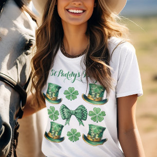 T-shirt Leprechaun Top Chapeaux avec Clover et Coquette Bo