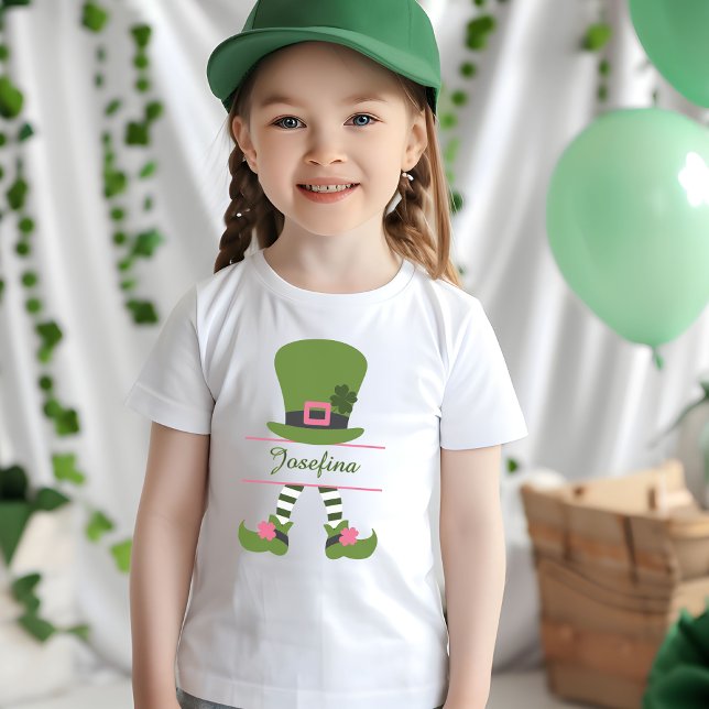 T-Shirt Leprechaun vert et rose personnalisé pour les fill (Personalized Green and Pink Leprechaun for Girls T-Shirt)