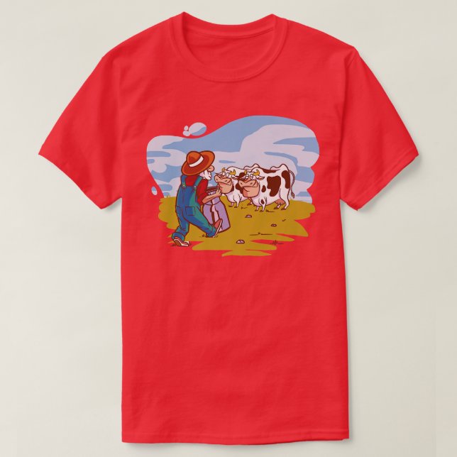 T-shirt Les agriculteurs avec des vaches sur les dons de f (Design devant)
