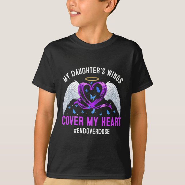 T-shirt Les ailes de ma fille couvrent mon coeur Ruban vio (Devant)