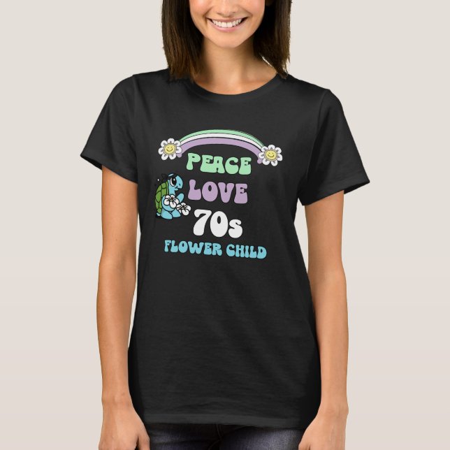 T-shirt les années 70 Fun Retro Paix Amour & Fleurs Souria (Devant)