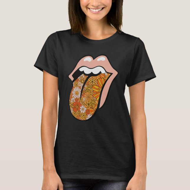 T-shirt les années 70 Lèvres florales Hippie Super marguer (Devant)