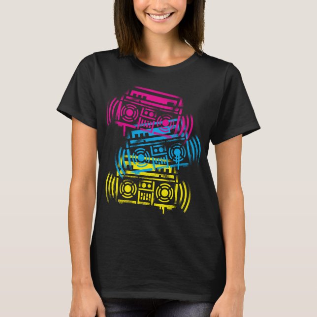 T-shirt les années 80 Boomboxes marqué au poncif (Devant)